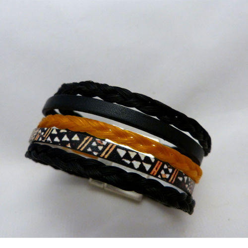 bracelet crin et cuir grande largeur